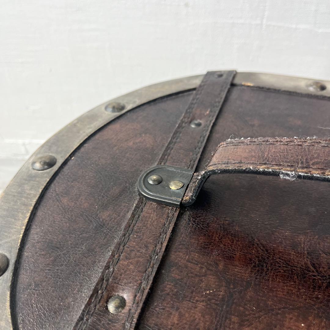 ヴィンテージ 木製 × レザー 樽 木箱 インテリア 雑貨 什器 アンティーク