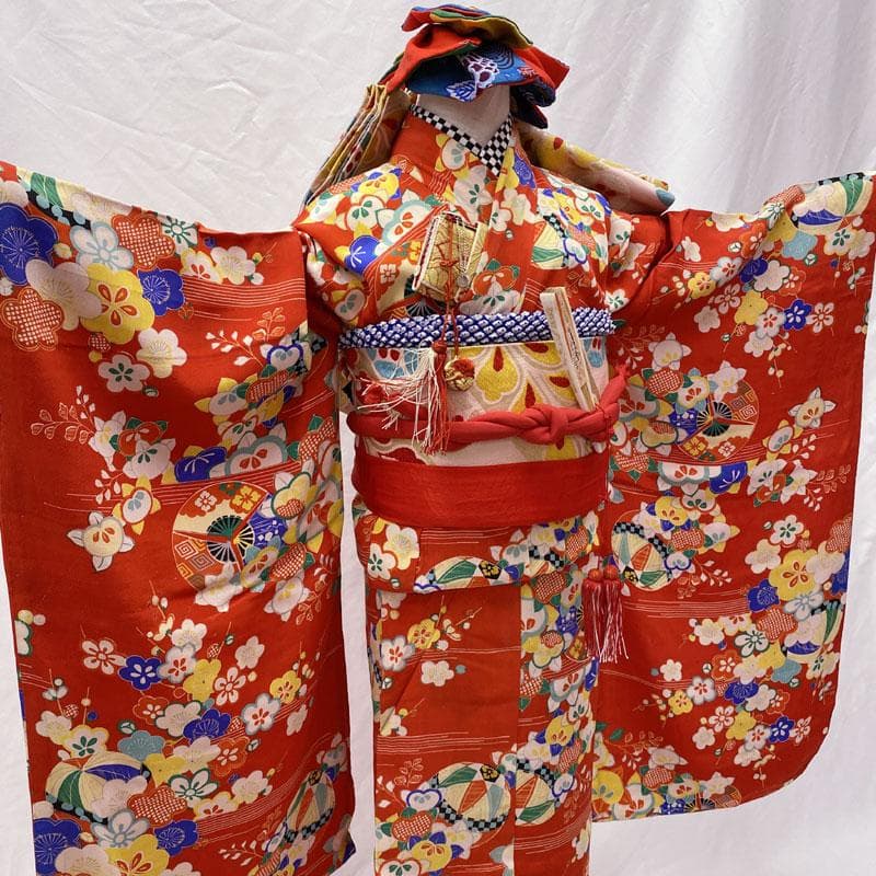 502ag46, 帯締め帯揚げしごき◎七五三 七歳 アンティーク 着物&丸帯◎