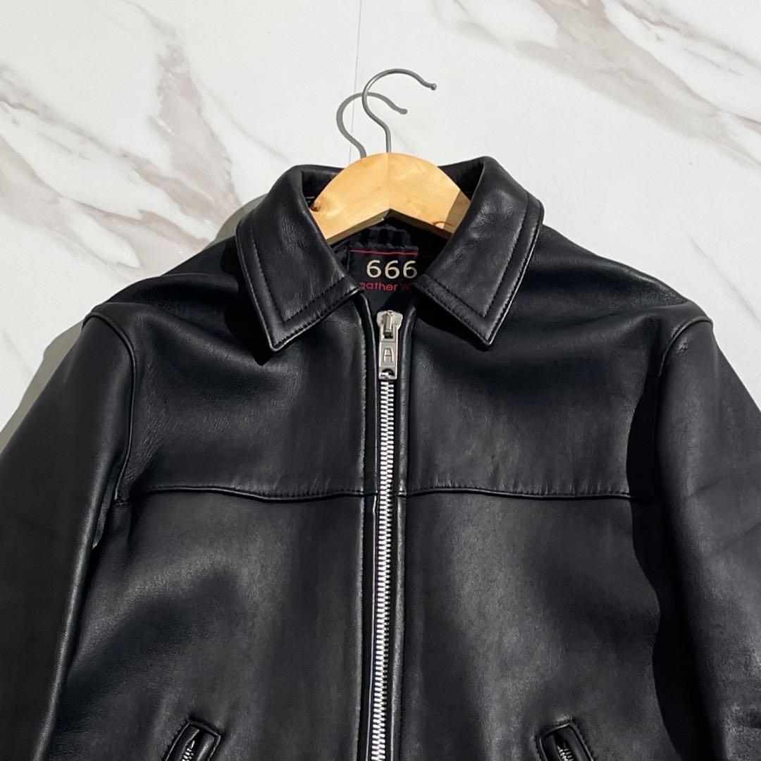 666 シングルライダースジャケット　タイトフィット　レザー　本革　メンズ