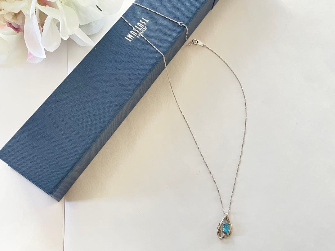 TSUTSUMI PTネックレス PT青いペンダント 箱付き美品