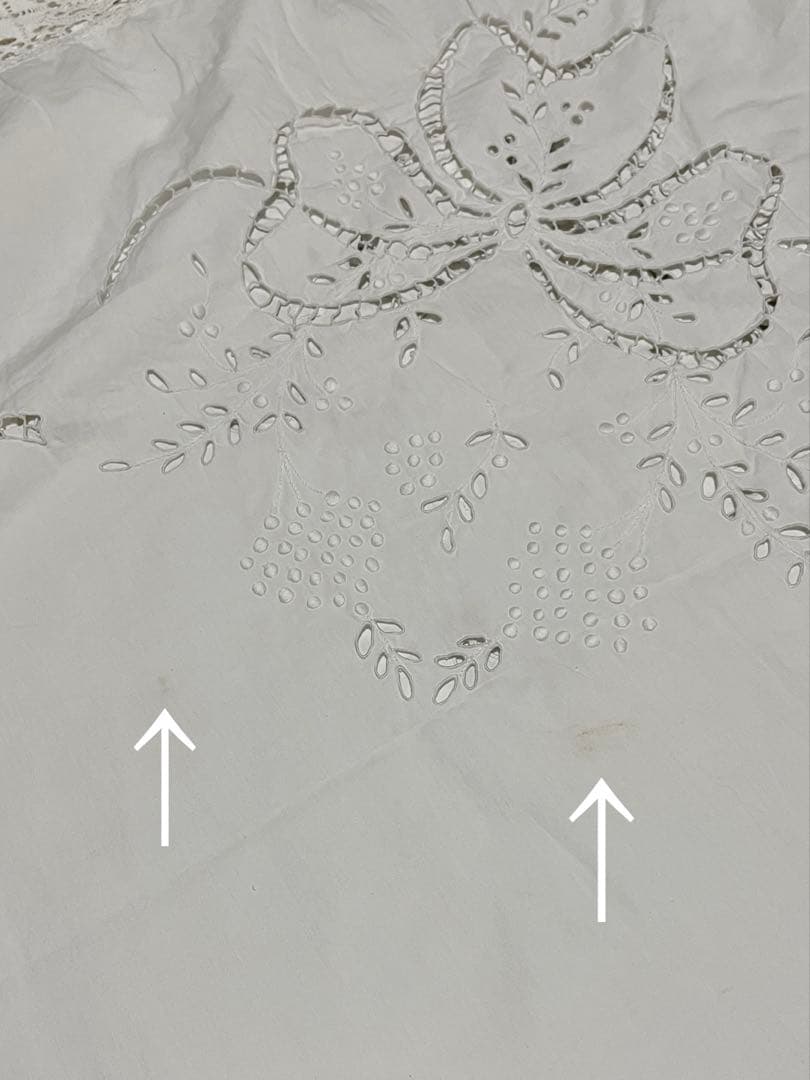 ◆フランスアンティーク｜手刺繍大判マルチクロスベットカバー白カーテンリボンレース