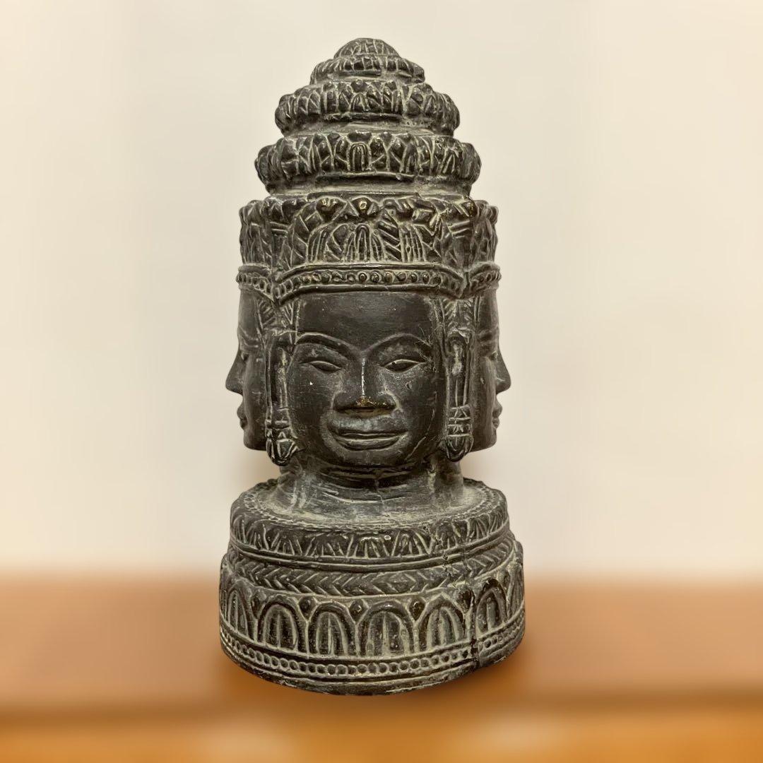 カンボジア　アンコールワット 四面の顔の仏像 青銅製 約20cm