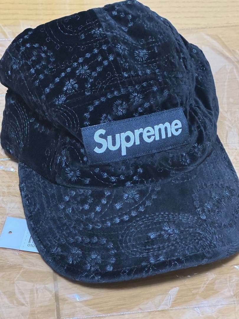 新品Supreme Velvet Paisley Camp Cap 黒