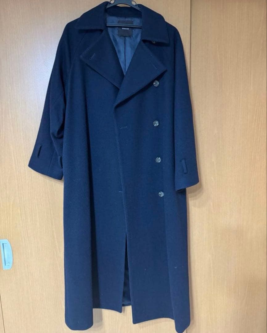 【ベルト無】anuans アニュアンス　ウールロングトレンチコート ネイビー