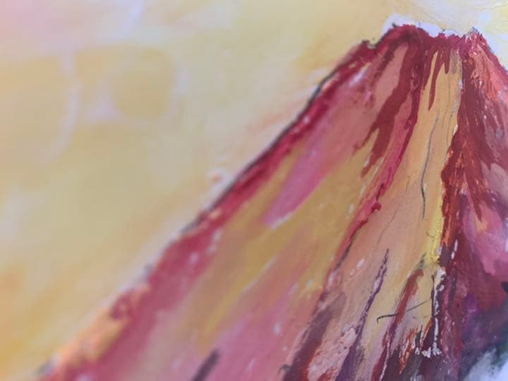 富士山　漆喰画　絵画　夕日　43×52