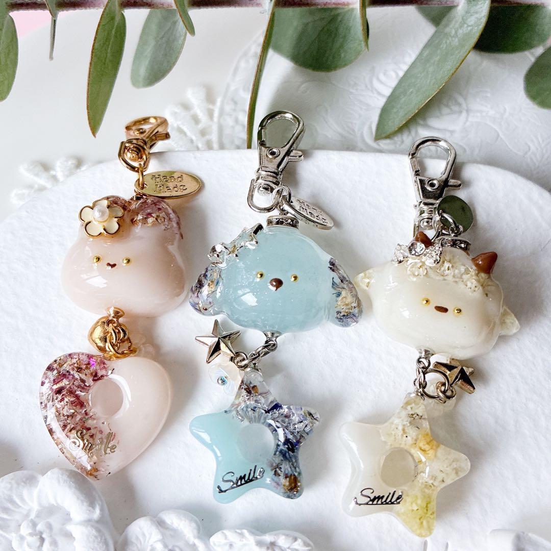 kikiさま専用レジンキーホルダー　うさぎ、いぬ、ひつじ3点セット