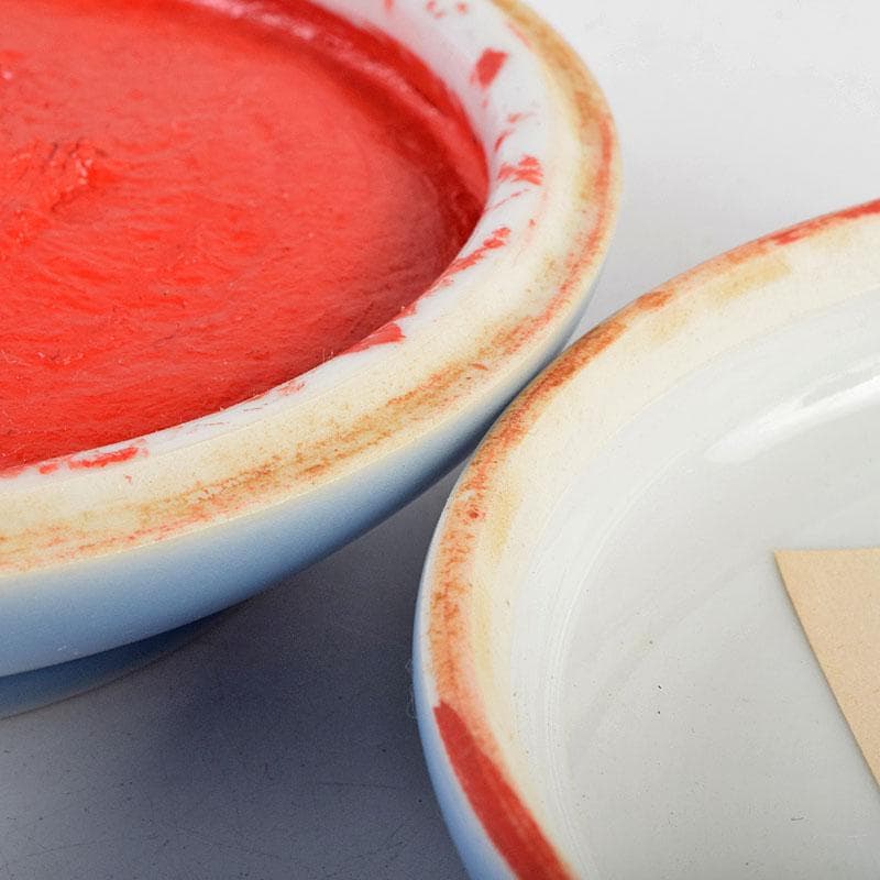 中国　上海西冷印社　花文　景徳鎮製款　光明朱砂印泥　肉池　U　R9153