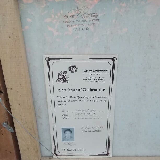 バリ島　アーティスト　絵画　オリジナル額縁