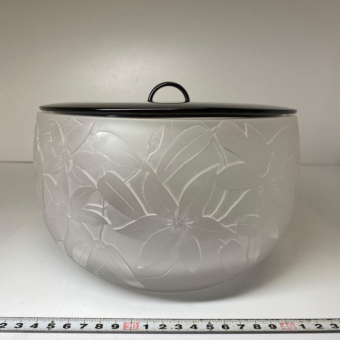 杉雄旬 鉄線紋 ガラス水指 共箱 H15cm 東キ7-1214①