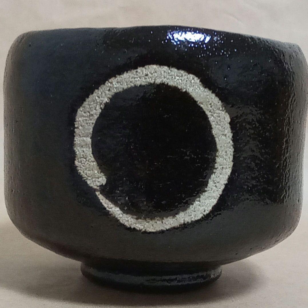 抹茶茶碗　黒楽　円相　積應書き付