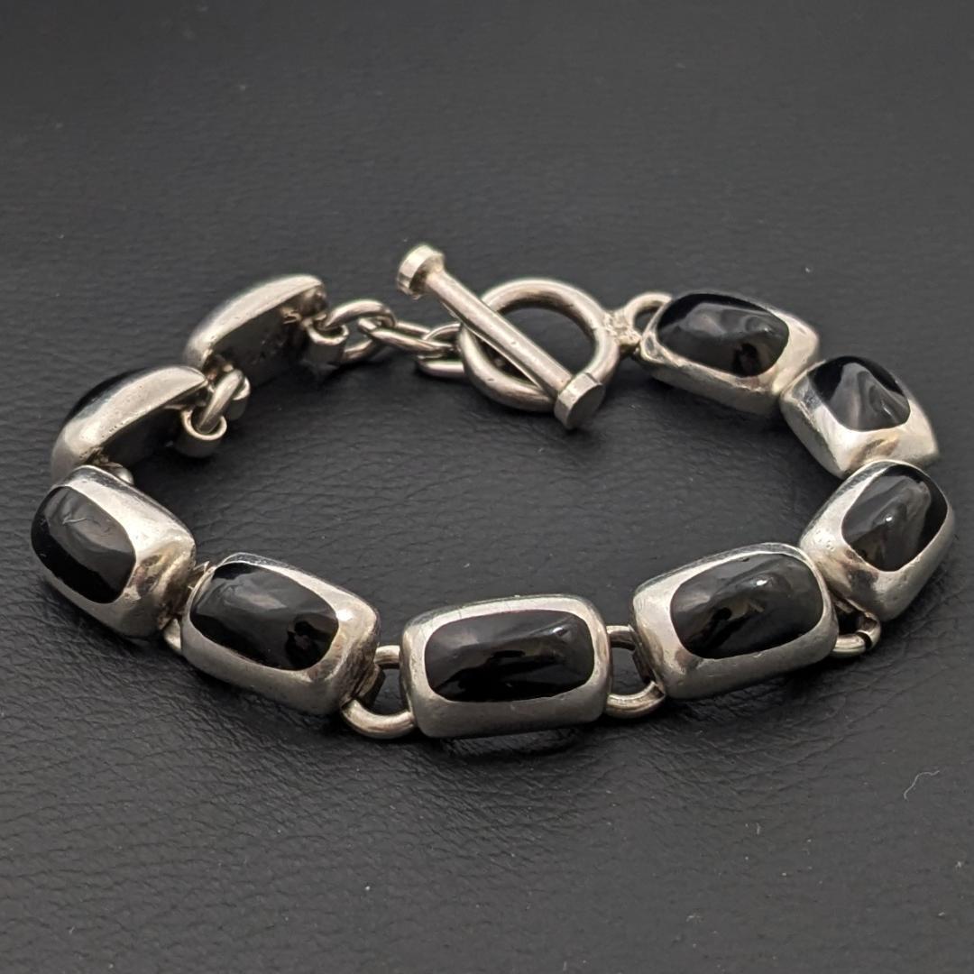 ヴィンテージ メキシカンシルバー925 オニキス ブレスレット31.5g