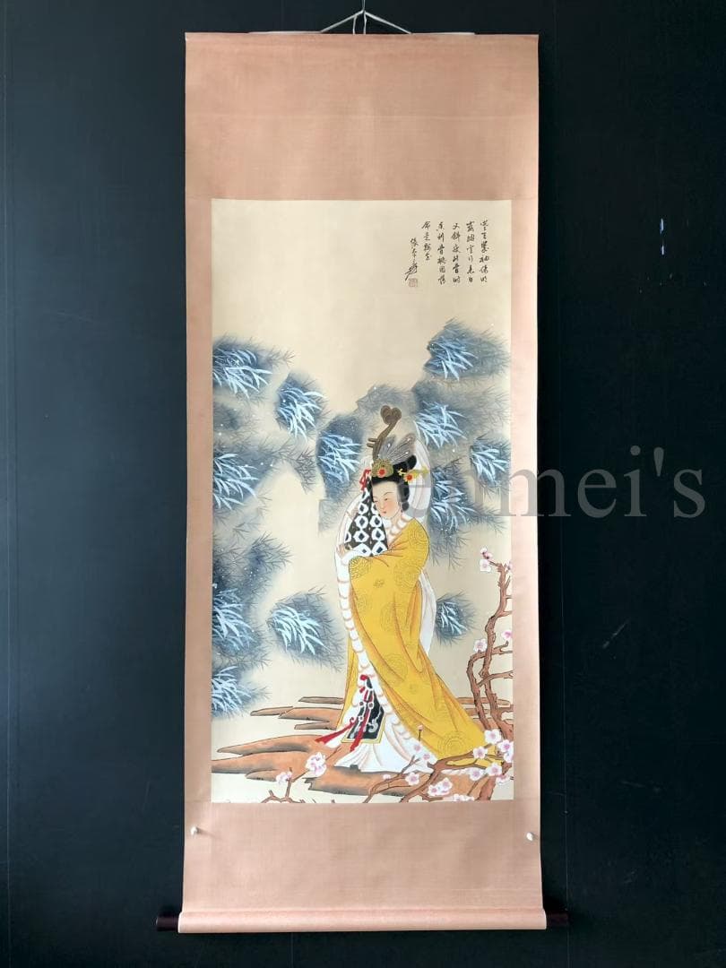 中国古美術・純手描き四尺仕女掛軸・国画・張大千印款・宣紙・茶道・賞物・肉筆・書画