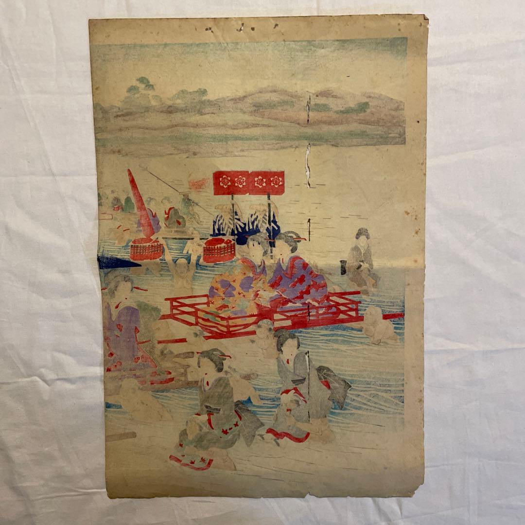 東洲勝月 作「観古 東錦 幕府道中川越之図 」錦絵三枚続3枚、明治22年7月