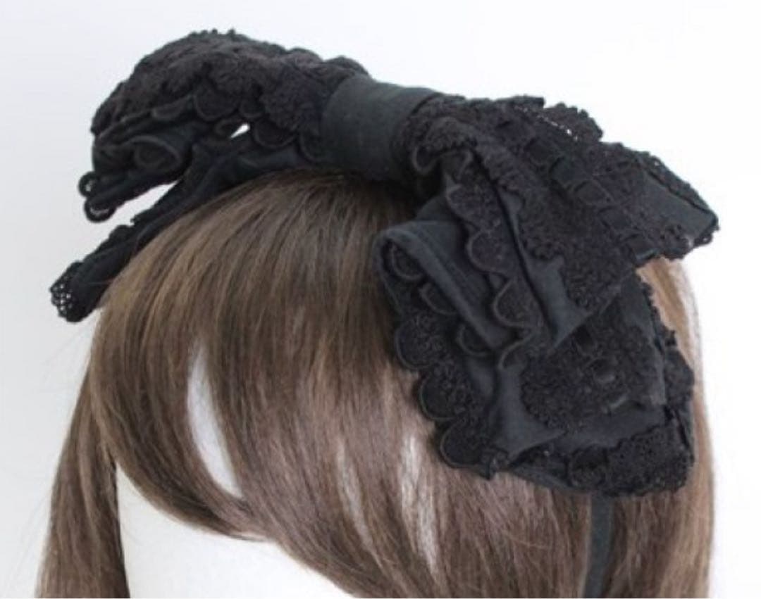 BABY,KC はしごレースのリボンカチューシャ 黒Ｘ黒