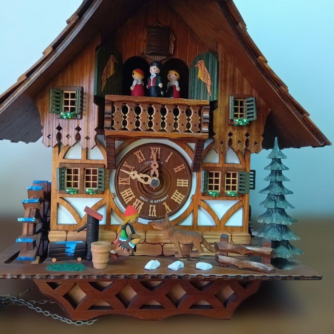 シュナイダー製 木製掛時計 動く人形付きジャンク品