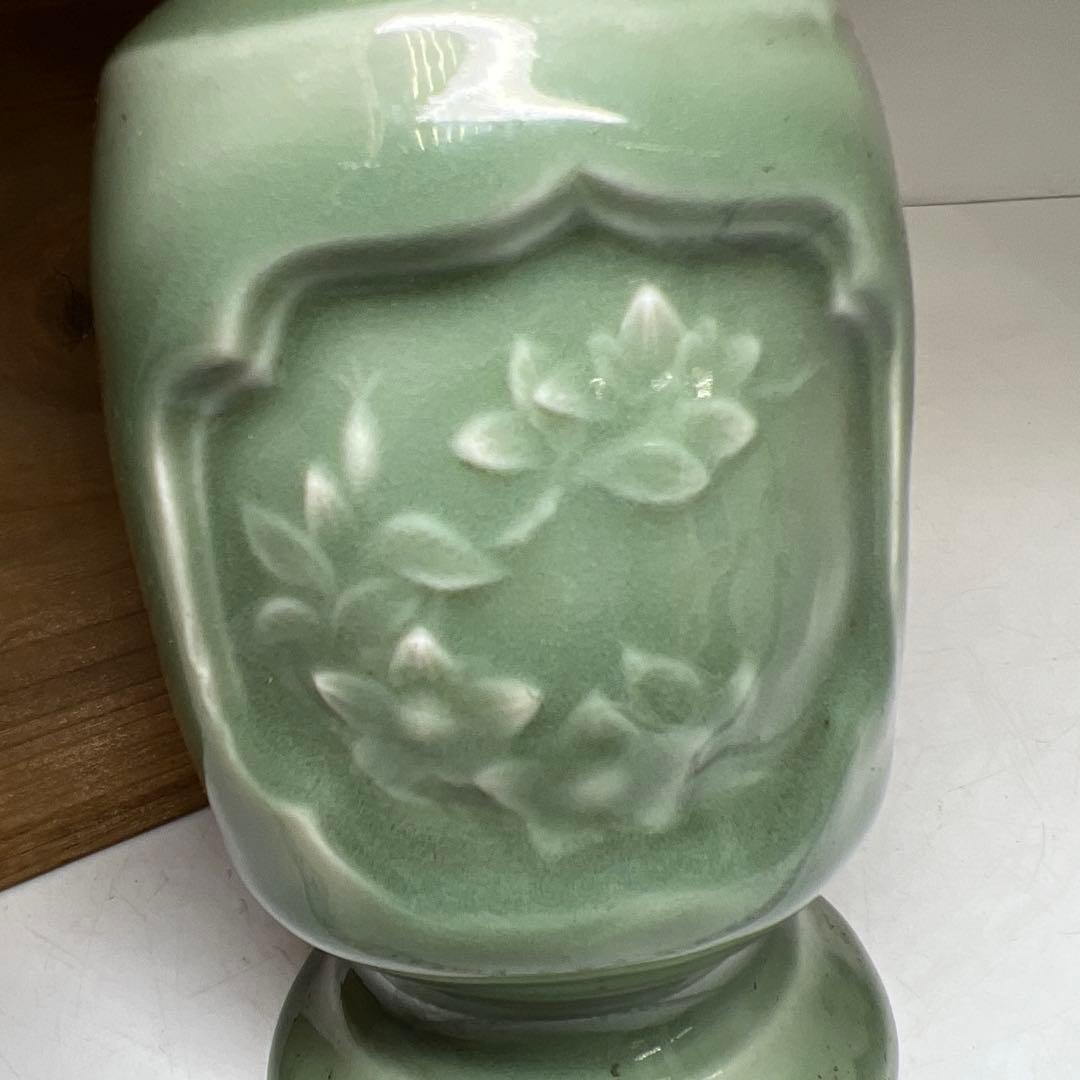 江戸後期　三田青磁燭台　木箱付　高さ16.3㎝ 東Y7-0523②