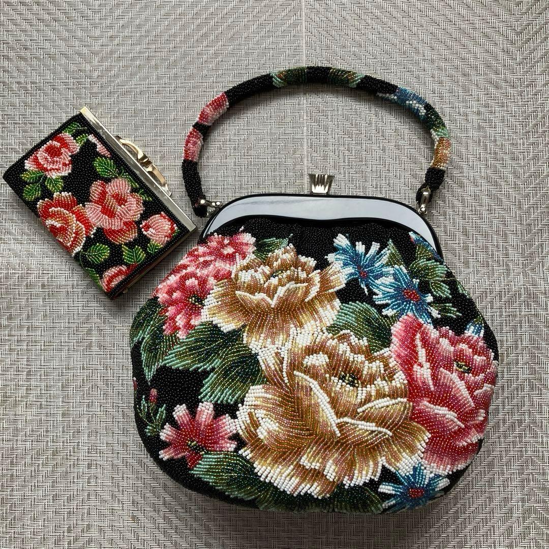 和装小物　ビーズバッグ　総ビーズ　ハンドバッグ　財布付き　鏡付き　アンティーク