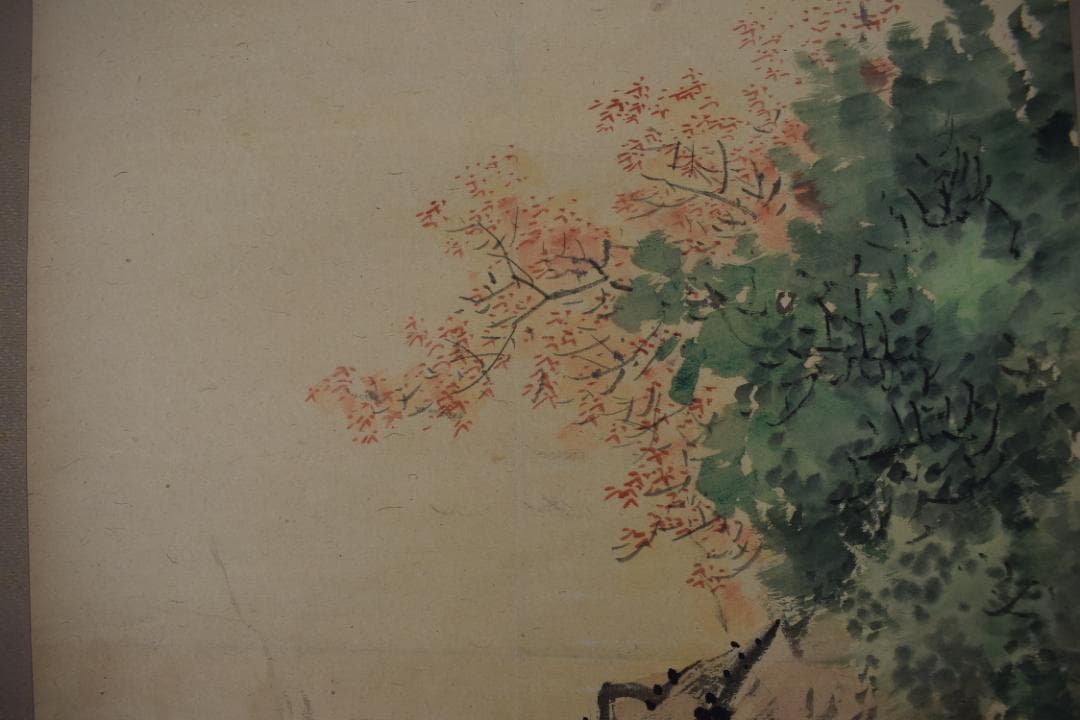 【真作】森琴岳/秋景山水図/掛軸☆宝船☆Y-487　JM