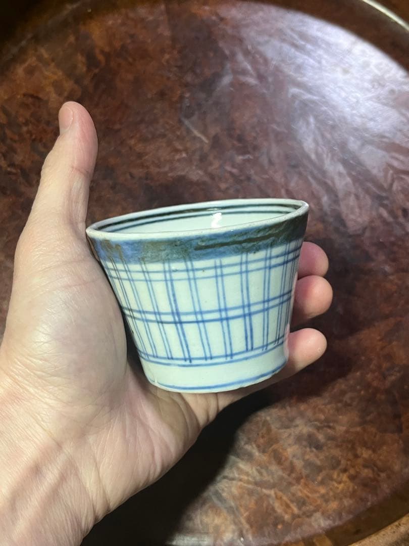 珍品　古伊万里　瑠璃　格子文　蕎麦猪口　そば猪口　民藝　民芸　くらわんか
