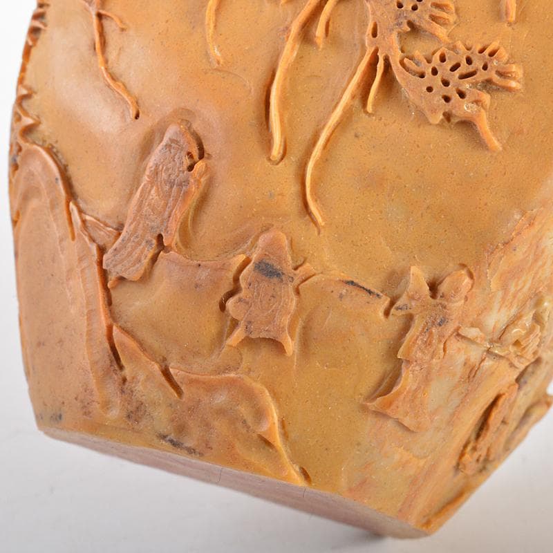 中国　玉石彫刻　山水人物刻　置物　時代箱付　M　R5717