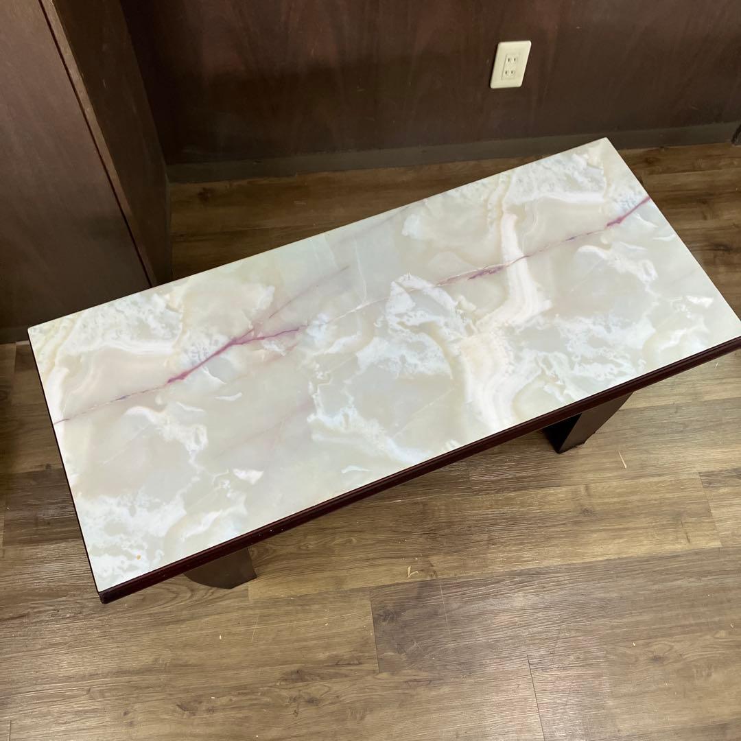 C-4アンティーク センターテーブル 大理石柄天板 マガジンラック付ローテーブル