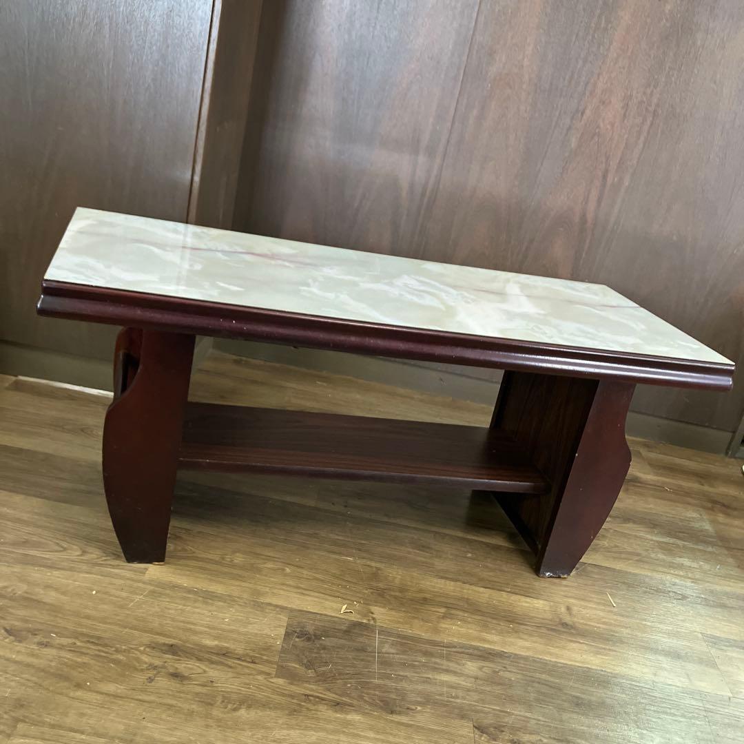 C-4アンティーク センターテーブル 大理石柄天板 マガジンラック付ローテーブル