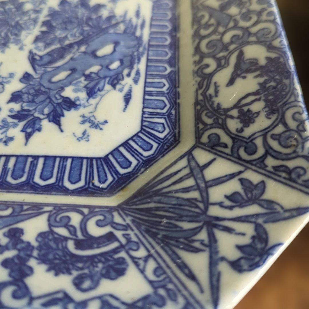 WHITE　骨董　角皿　伊万里　印判　花　7枚