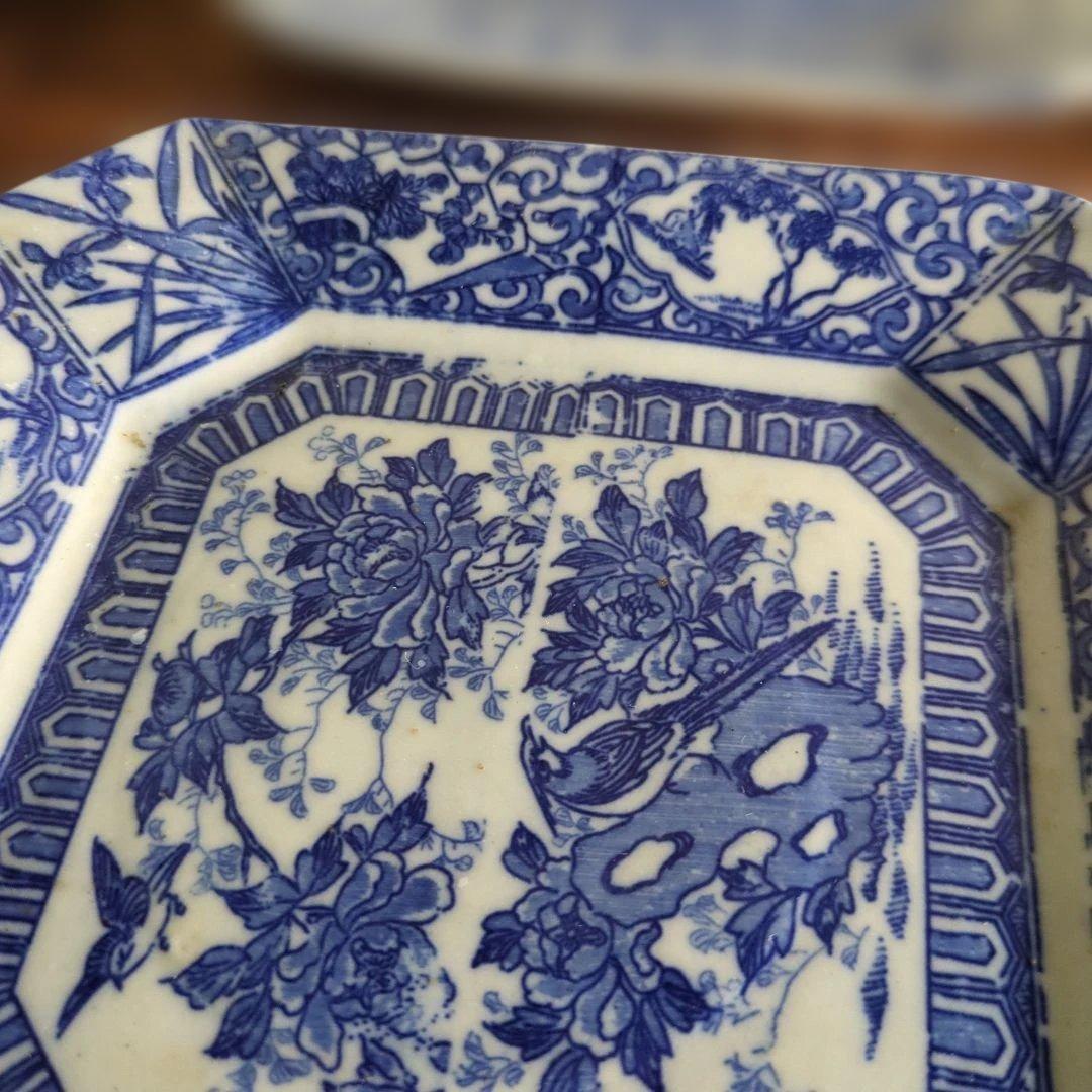 WHITE　骨董　角皿　伊万里　印判　花　7枚