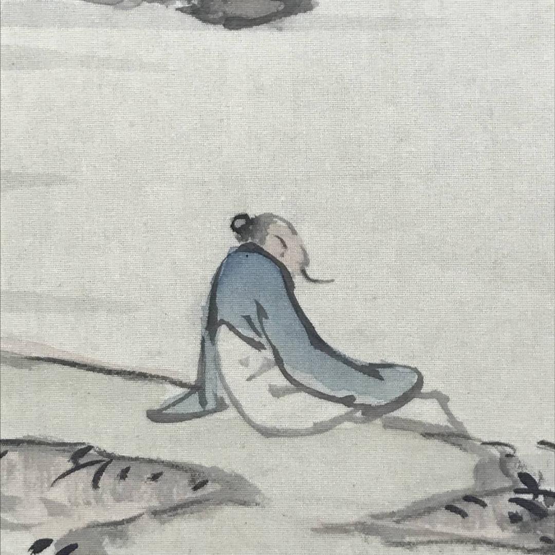 【真作】篠田豊岳/雲山探句/渓山人物図/山水図/掛軸/名家伝来/AD-833