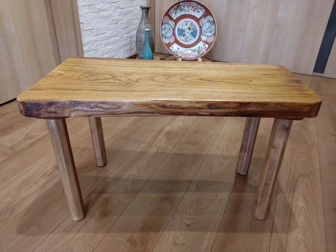 栗一枚板のテーブル⑳　桜❕栗の耳付き天板厚さ約45㎜の迫力満点、木目が綺麗