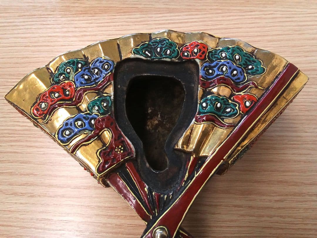 九谷焼　色絵扇面・扇型　香炉　たたみ付き