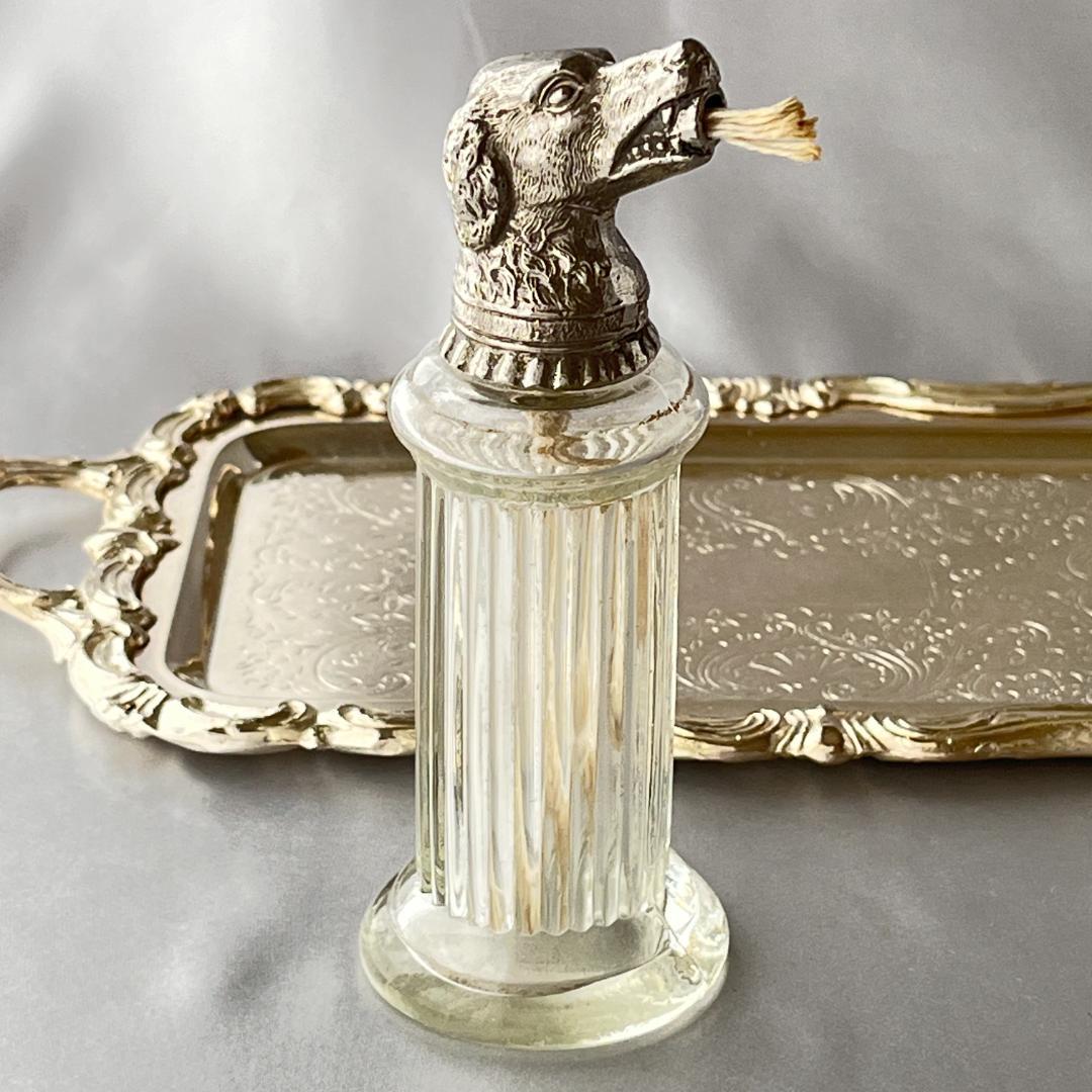 【英国】レトリバー テーブルシガーライター【シルバープレート / ガラス】犬