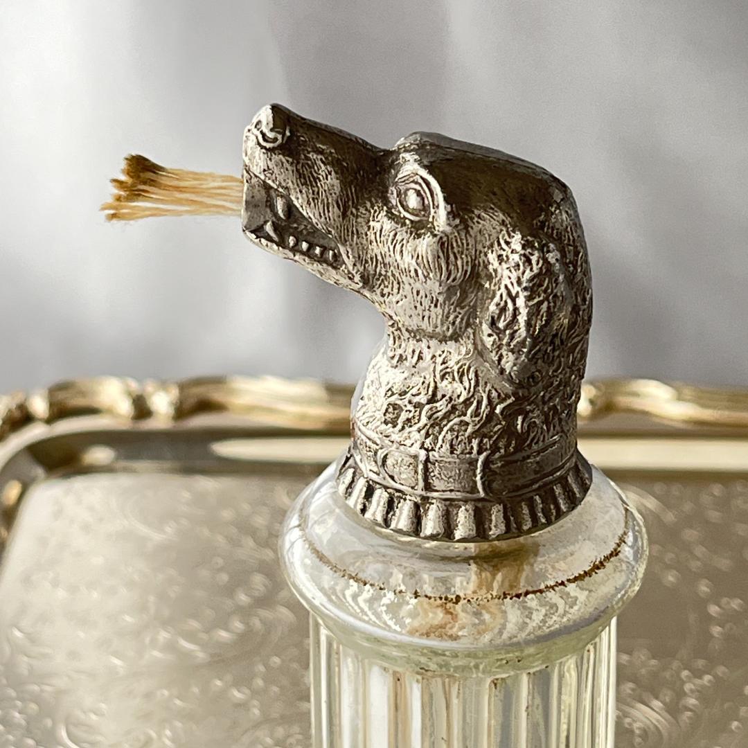 【英国】レトリバー テーブルシガーライター【シルバープレート / ガラス】犬