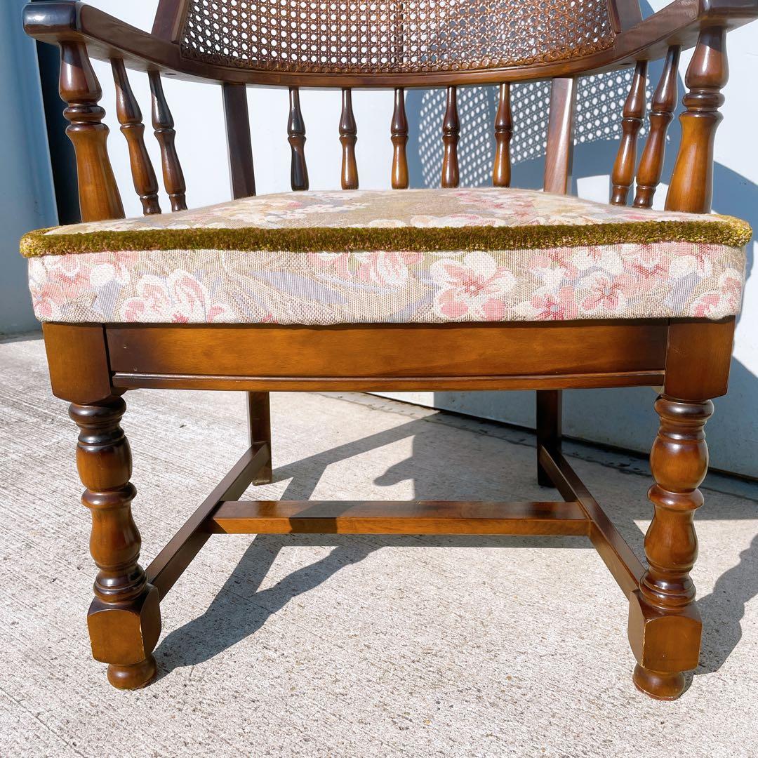 オールドカリモク コロニアル 花柄 ベロア アームチェア ダイニングチェア