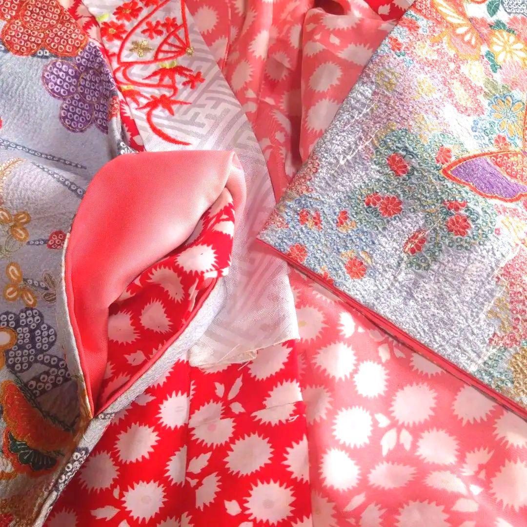 上品レトロレアカラー★ちりめん古典グレー★着物帯他小物フルセット