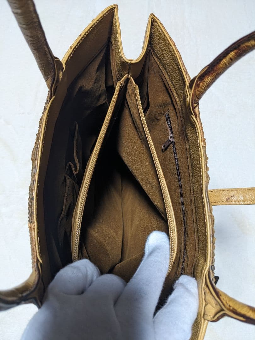 エキゾチックレザー　トートバッグ パイソン オーストリッチ A4 キャメル