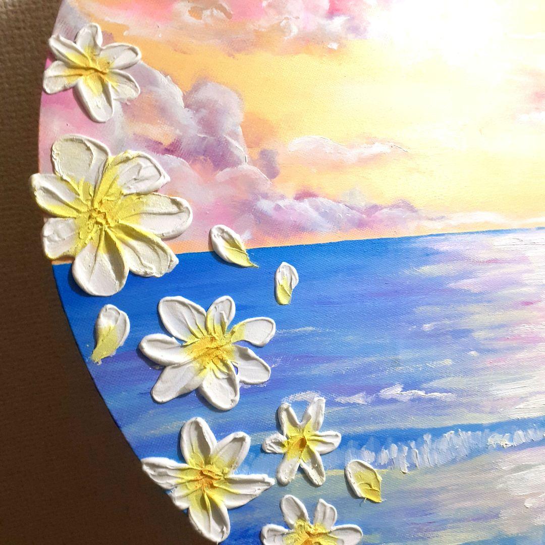 《溢れた願い》油絵 油彩画 海 風景画 直径40cm