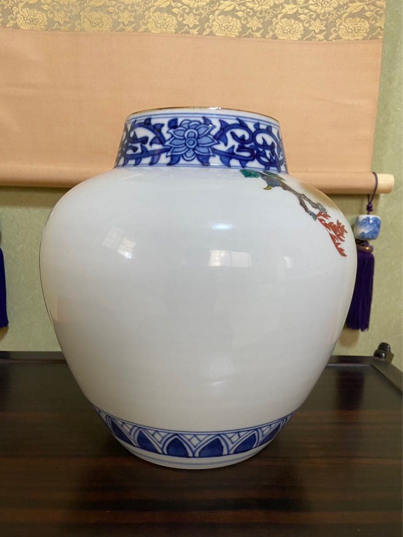 【九谷焼 8号花瓶 牡丹 九谷白峰 松山作】アンティーク 新品 花器 壺 床の間