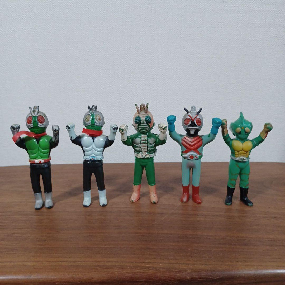 当時もの　ポピー製　仮面ライダー５種　希少ソフビペンダントトップ （チェーン無）