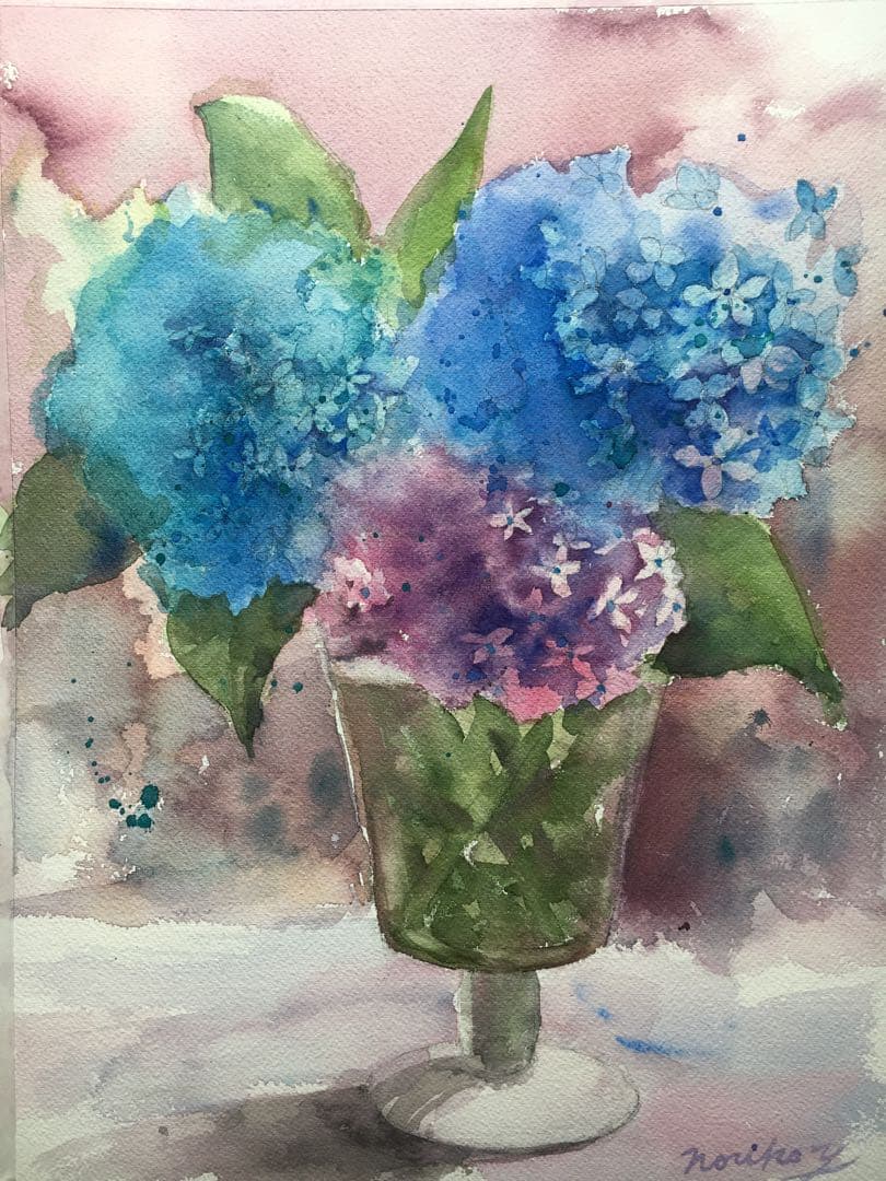 透明水彩原画紫陽花