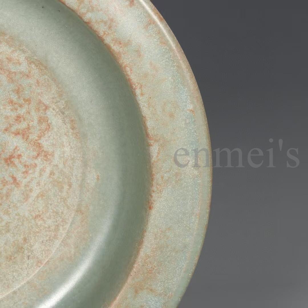 中国古美術・宋汝窯款・天青釉折沿盤・観賞用陶磁器・陶芸・置物・食器・禮品・木箱付