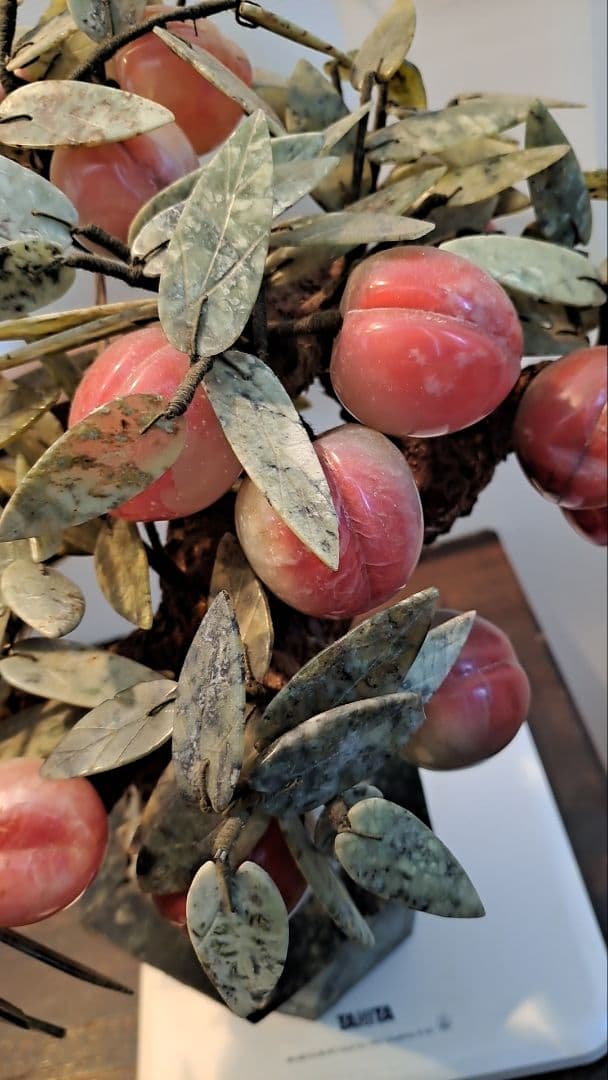 【中国美術品】玉石盆栽 桃の木 翡翠 天然石