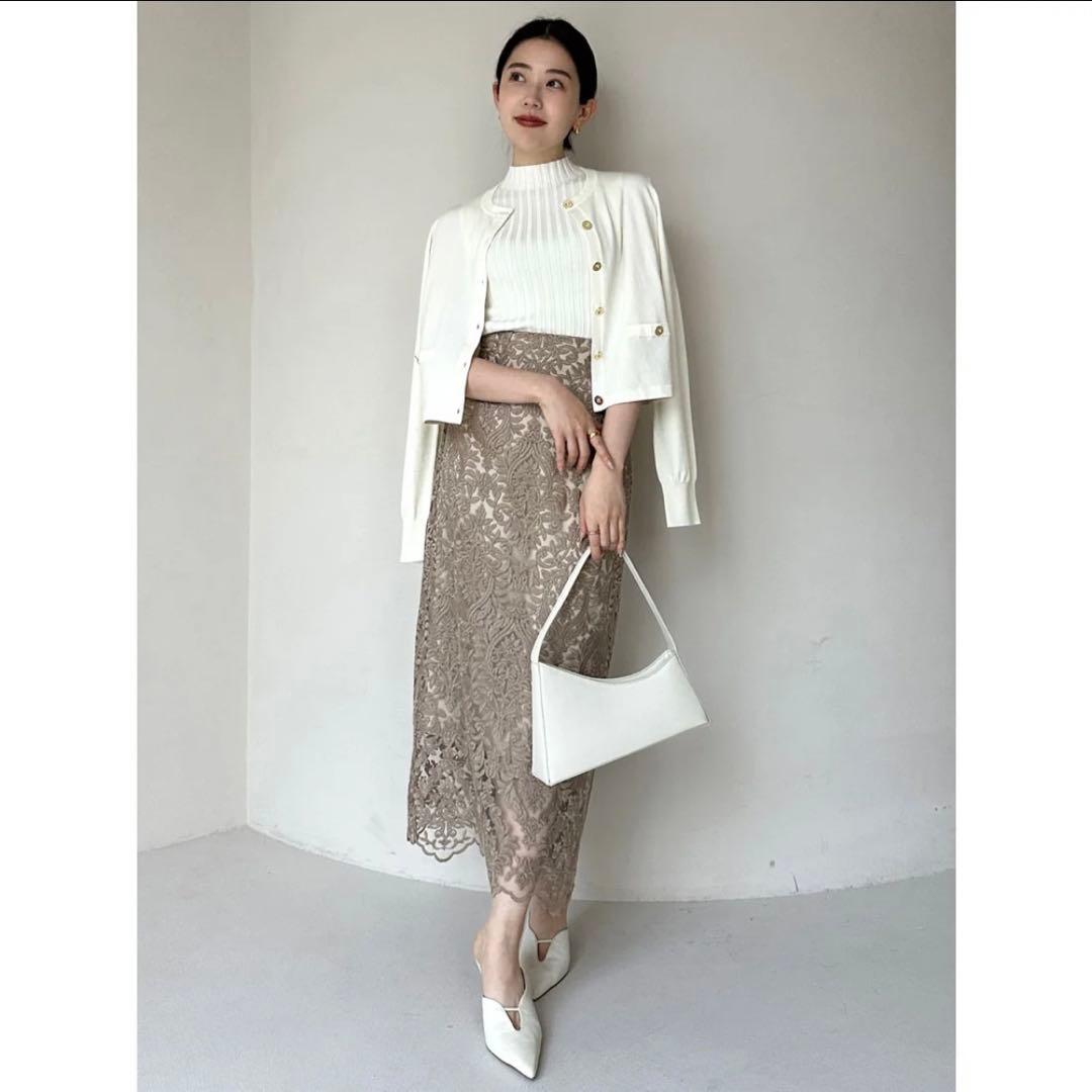 anuans アニュアンス エンブロイダリーレーススカート ベージュ S