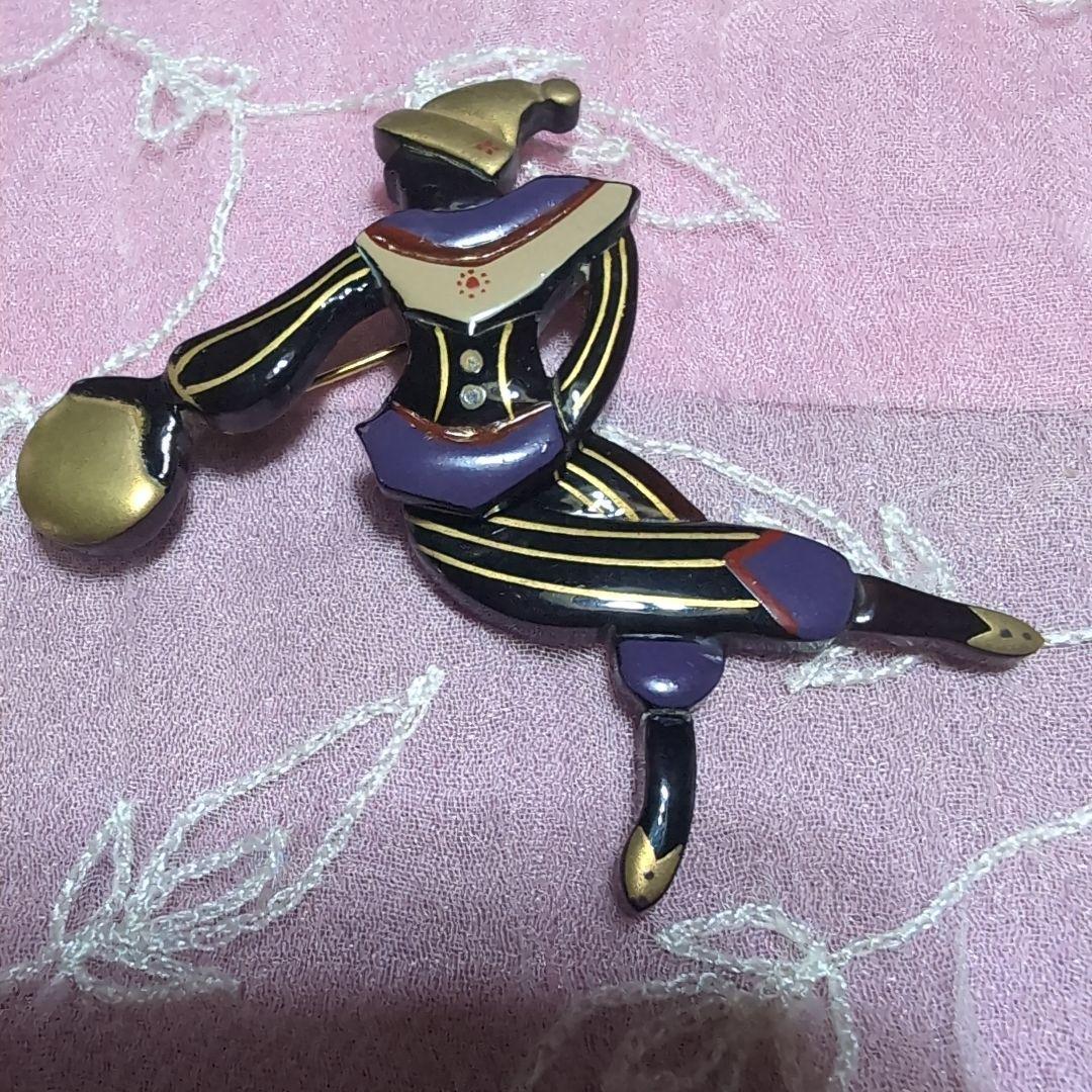 本鼈甲蒔絵ピエロブローチ