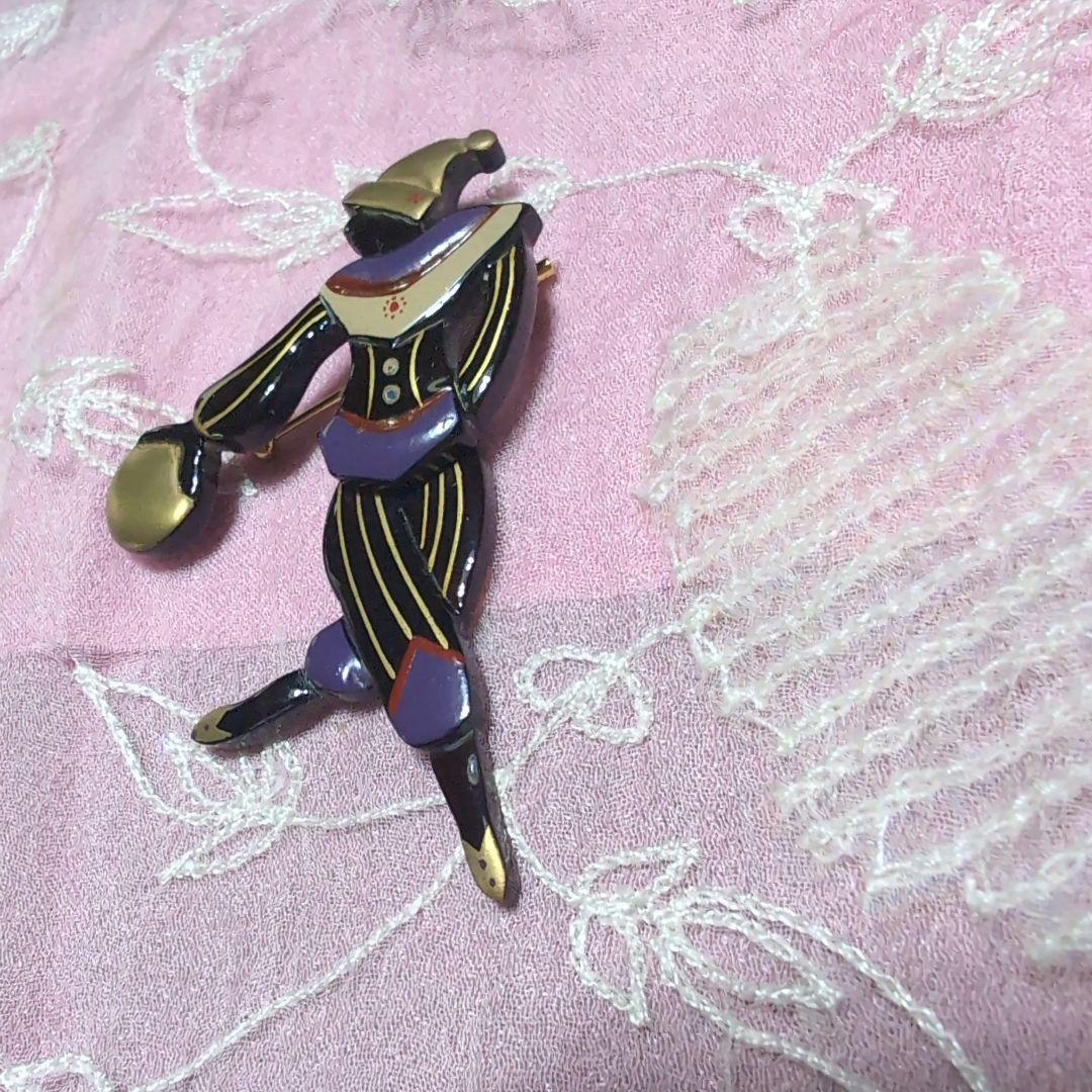 本鼈甲蒔絵ピエロブローチ