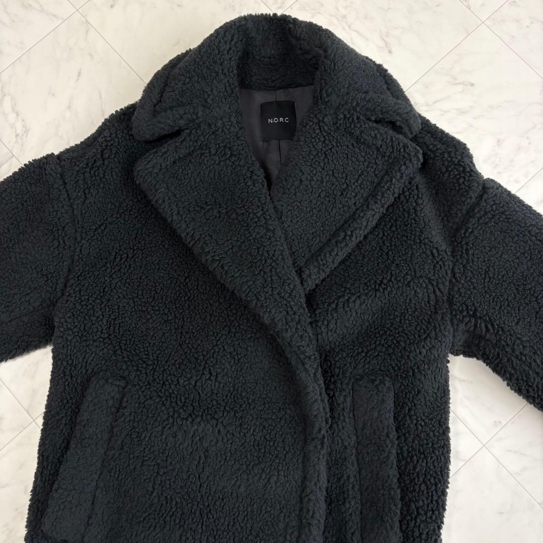 【ノーク】ボアコート　ロング　テディベアコート　ゆったり　チャコールグレー　M