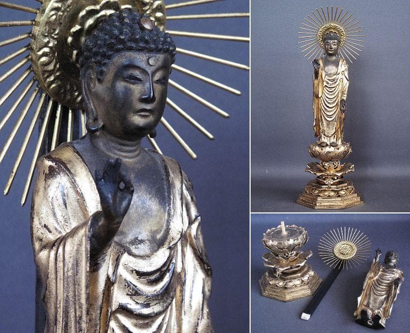 古仏像!!『木造 阿弥陀如来立像』総高33.5㎝ 像高19.5㎝