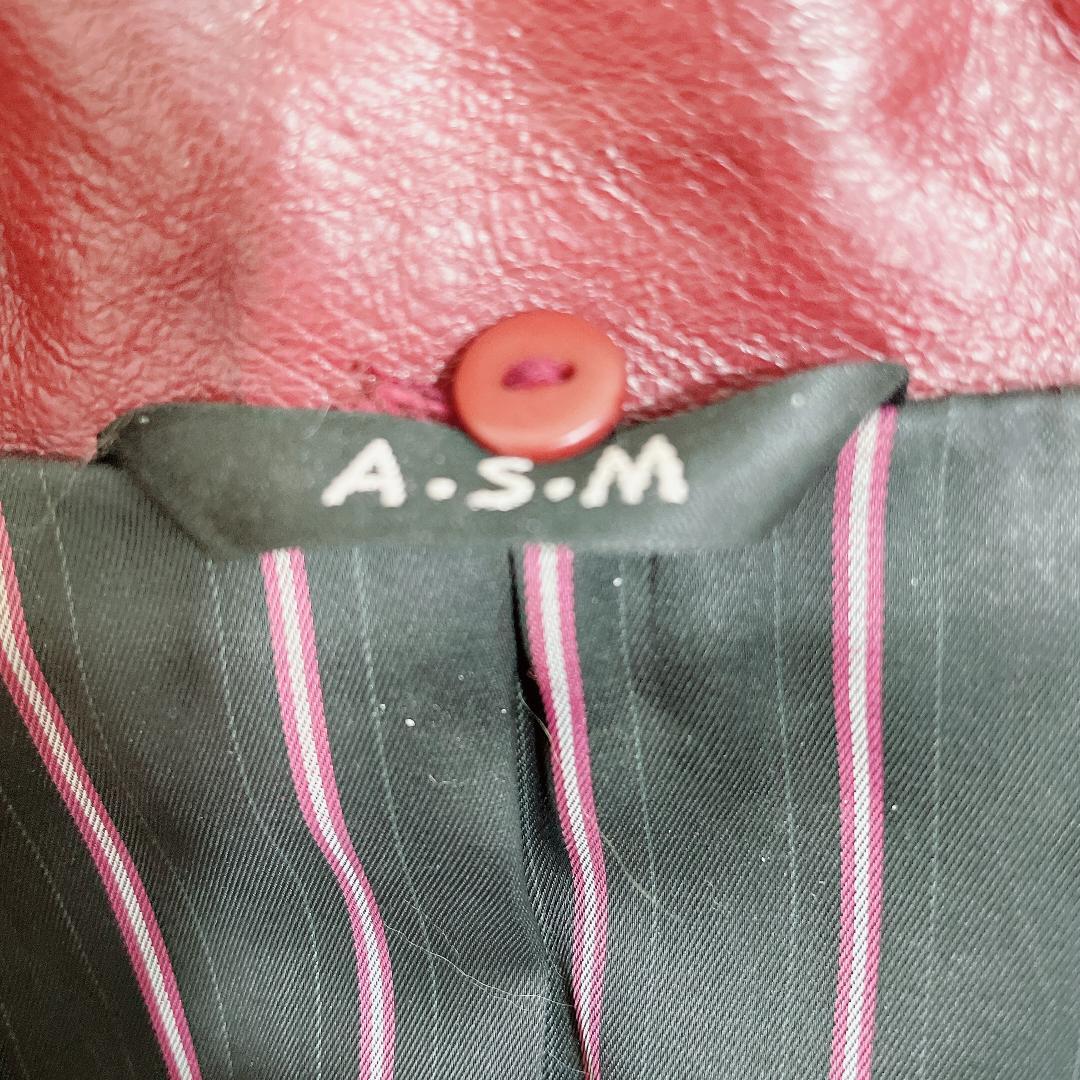 A.S.M ファー レザーシングルライダースジャケット バーガンディ y2k M