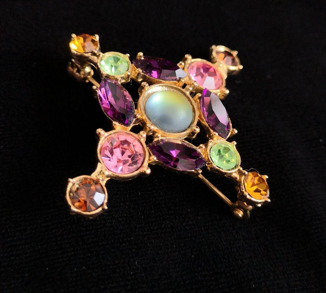 コスチュームジュエリー 宝石カラー コンビネーション ガラス1 ブローチ