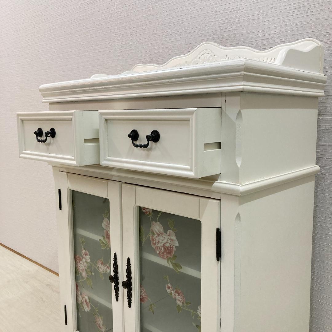 カトラリーキャビネット　ホワイトローズ　フレンチテイスト　姫家具